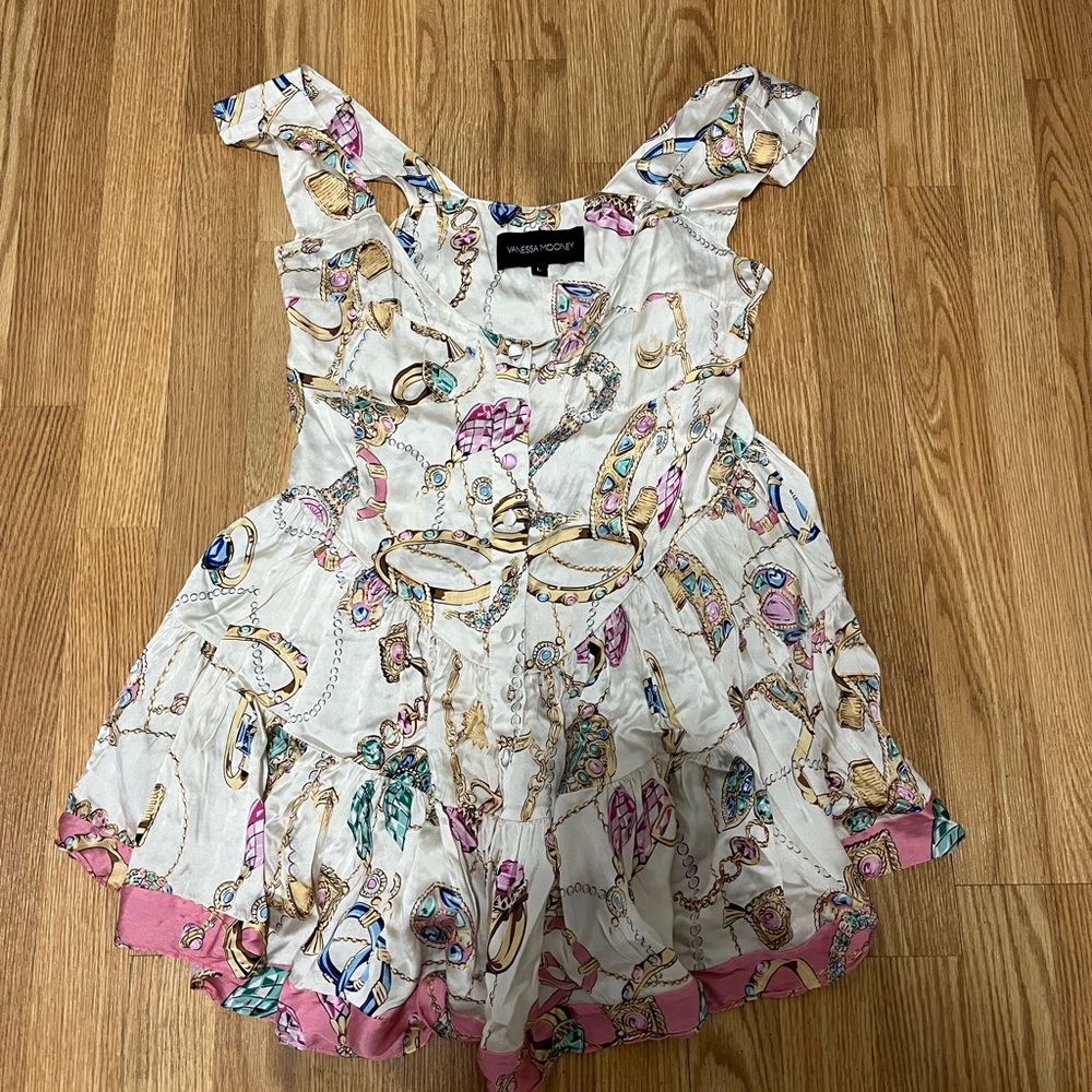 VANESSA MOONEY THE ELISABETH ROMPER DRESS in Jewelry Print Size Large